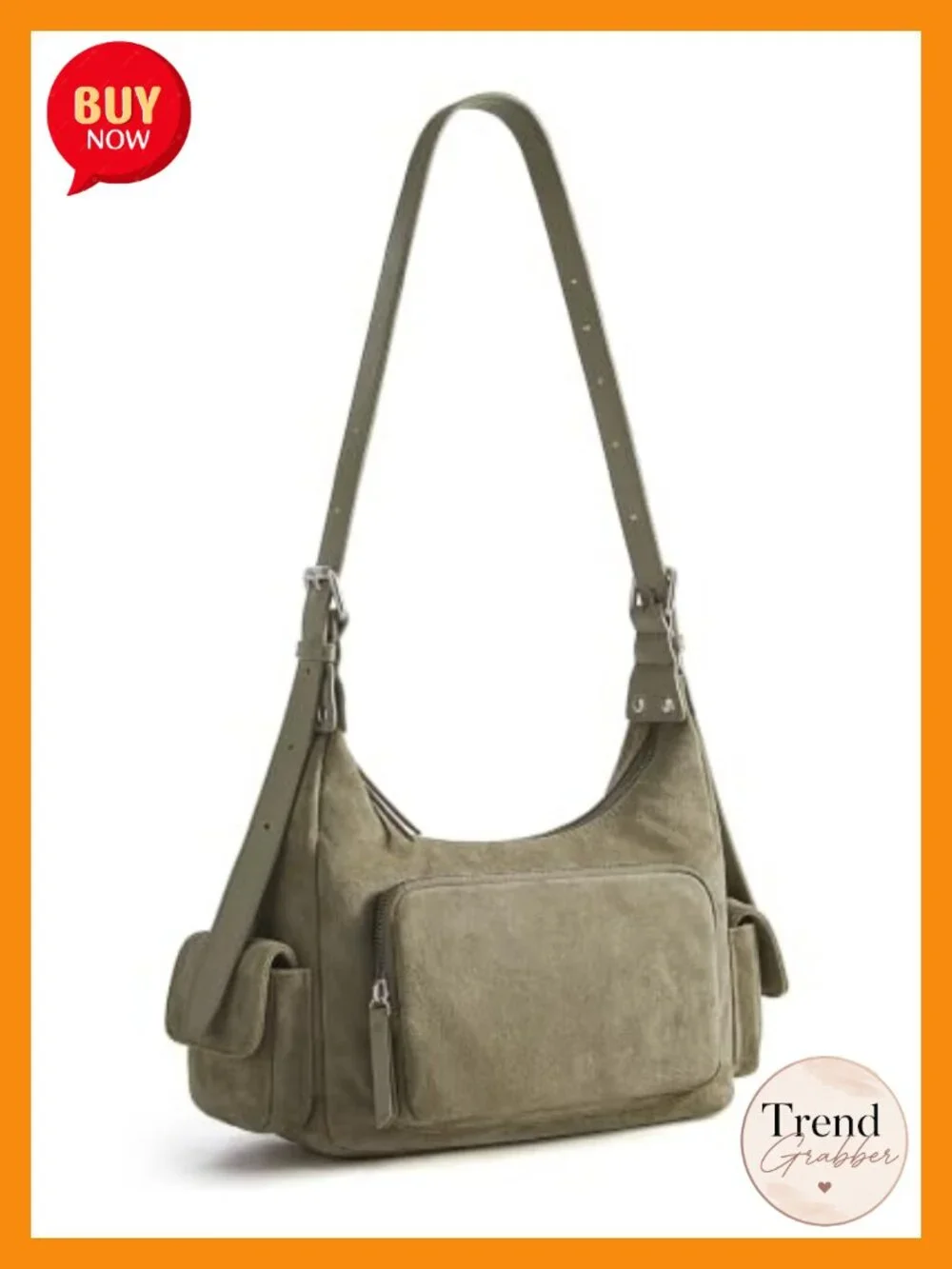 Faux Suede Hobo Crossbody Bag with Adjustable Strap, Multi Pockets